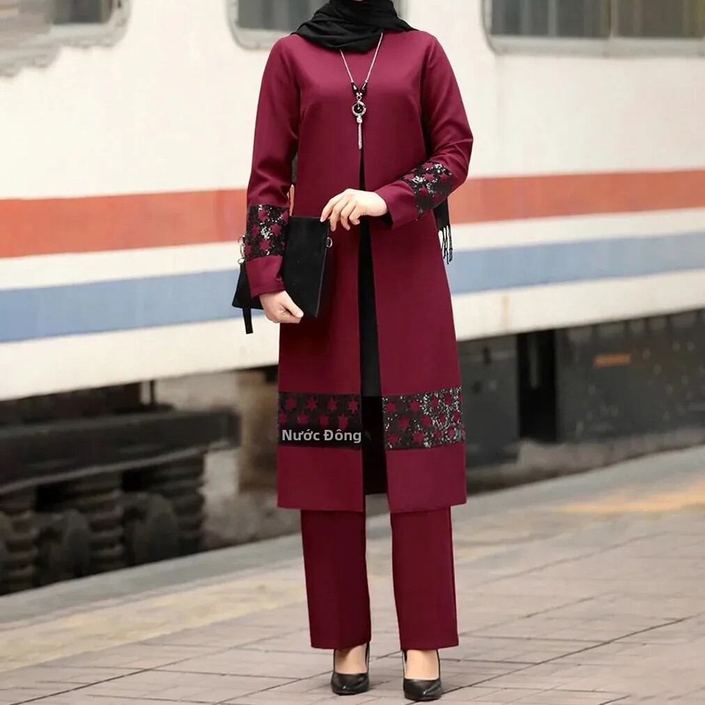 Bộ Abaya 2 Mảnh Dành Cho Nữ Ả Rập, Thời Trang Hồi Giáo Dubai, Trang Phục Đông Nam Á, Kiểu Dáng Hiện Đại Mùa Hè, Có Khóa Kéo, Từ Trung Đông & Thổ Nhĩ Kỳ