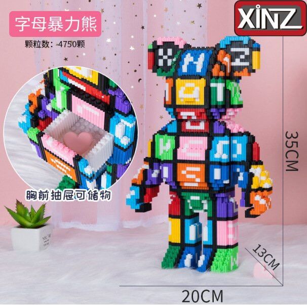 [LOẠI 35CM hãng XinZ] Đồ Chơi Lắp Rắp Mô Hình 3D Bearbrick Gấu Tình Yêu Gấu Bạo Lực Có Ngăn Kéo Cỡ L