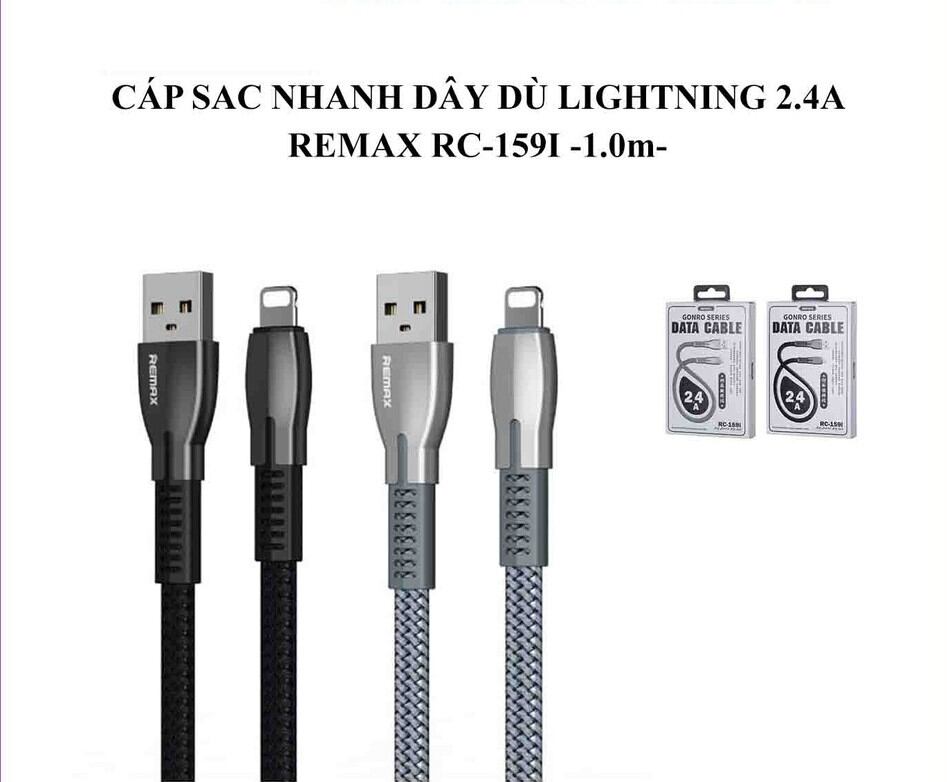 Dây cáp sạc nhanh iPhone, cáp sạc lightning remax RC-159 chính hãng đầu USB Ra iPhone dây chống đứt