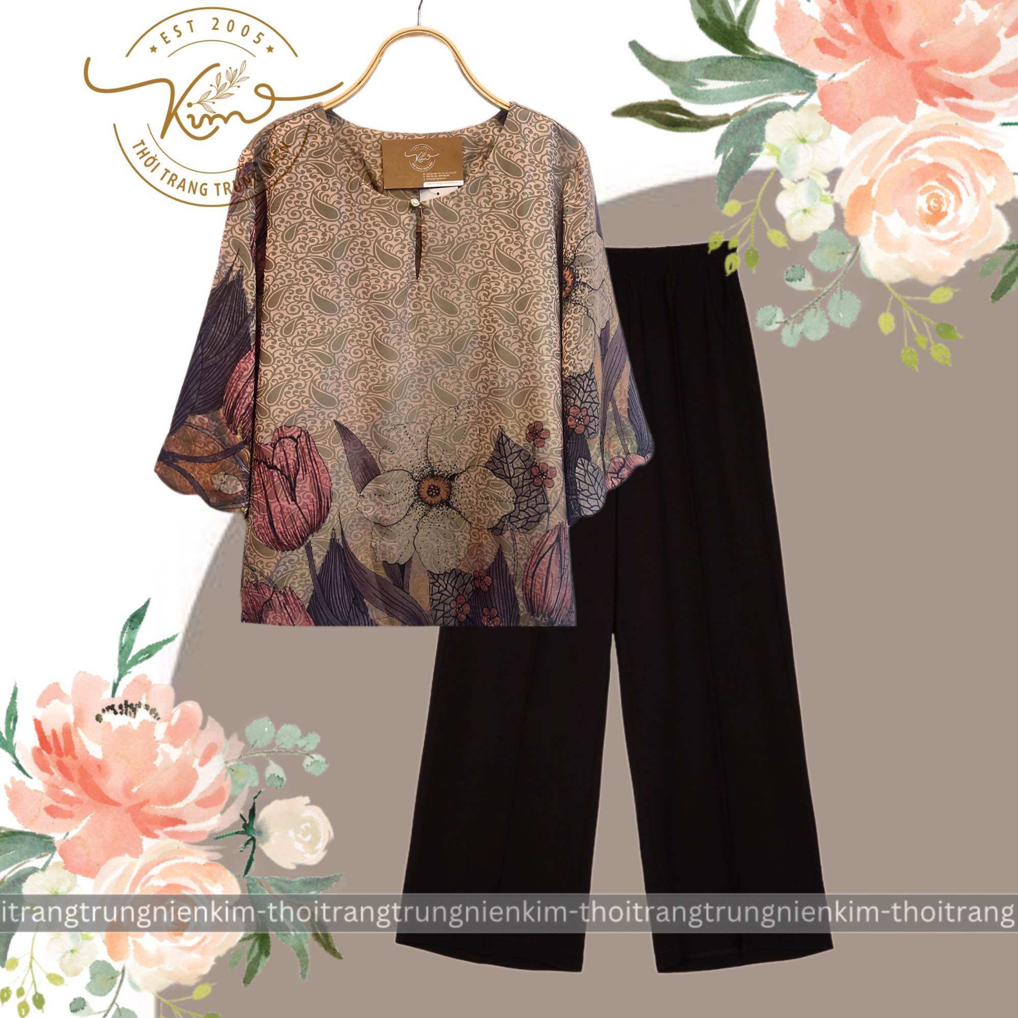 Sét bộ áo lụa gấm trung niên kèm quần tây chất liệu cao cấp sang trọng Bigsize phù hợp mọi lứa tuổi