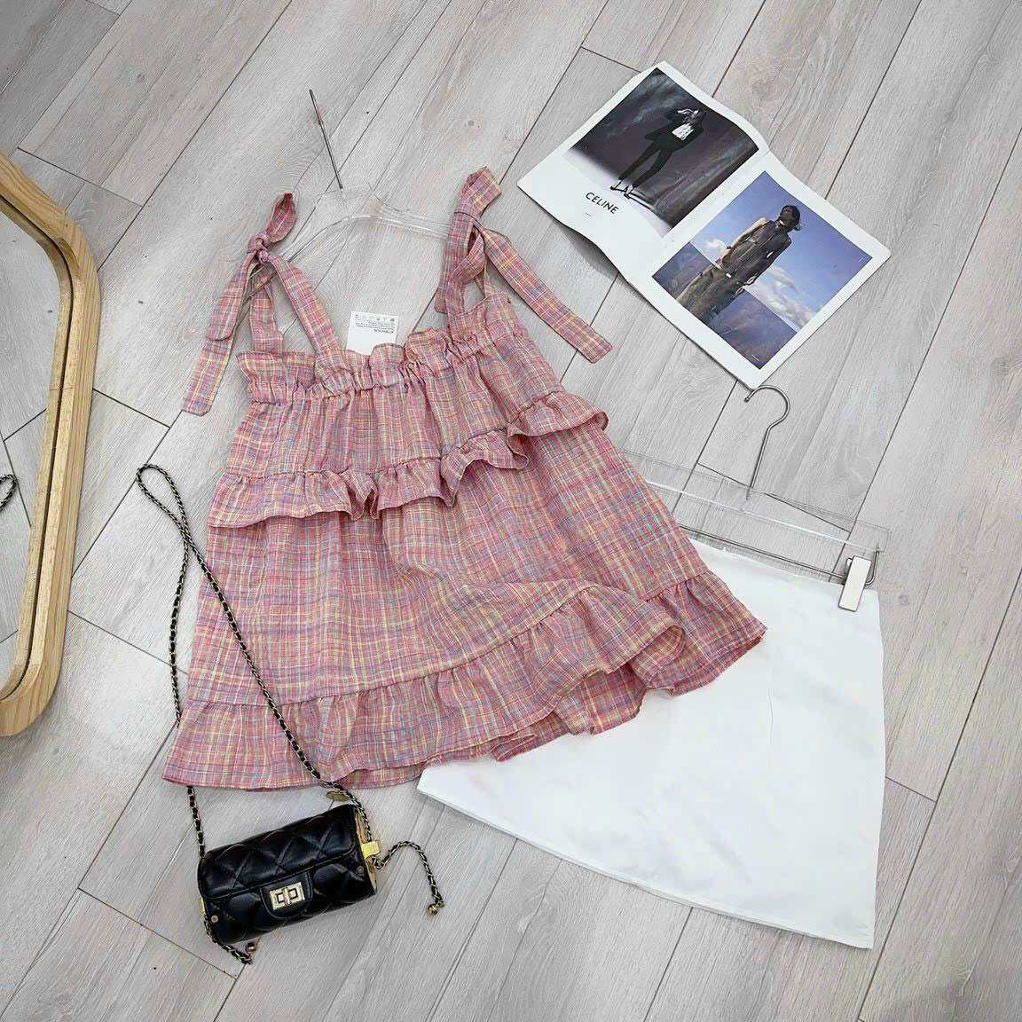 (Video thật) Áo Babydoll Hai Dây Tầng Cột Sọc