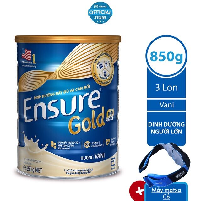 Bộ 3 lon ensure gold vani 850g tặng máy masagee hồng ngoại