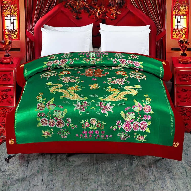 Bộ Chăn Lụa Átlas với Thiết Kế Phượng Hoàng và Rồng