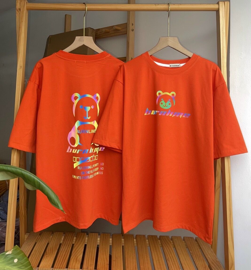 Áo thun tay lỡ form rộng Unisex Phản quang Gấu BurnLime