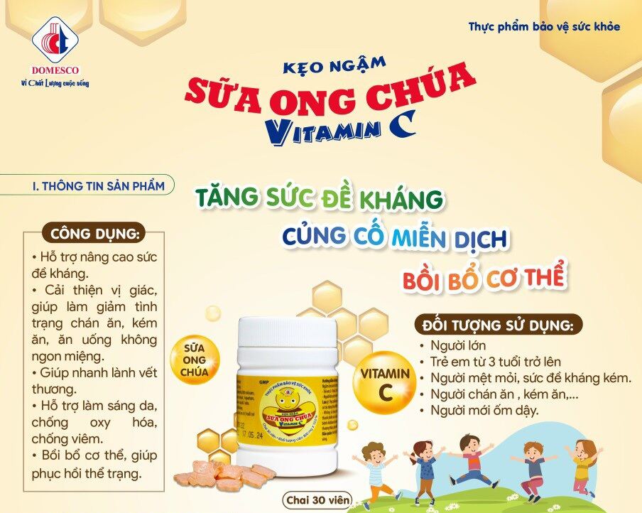 Kẹo vitamin C sữa ong chúa chính hãng Domesco