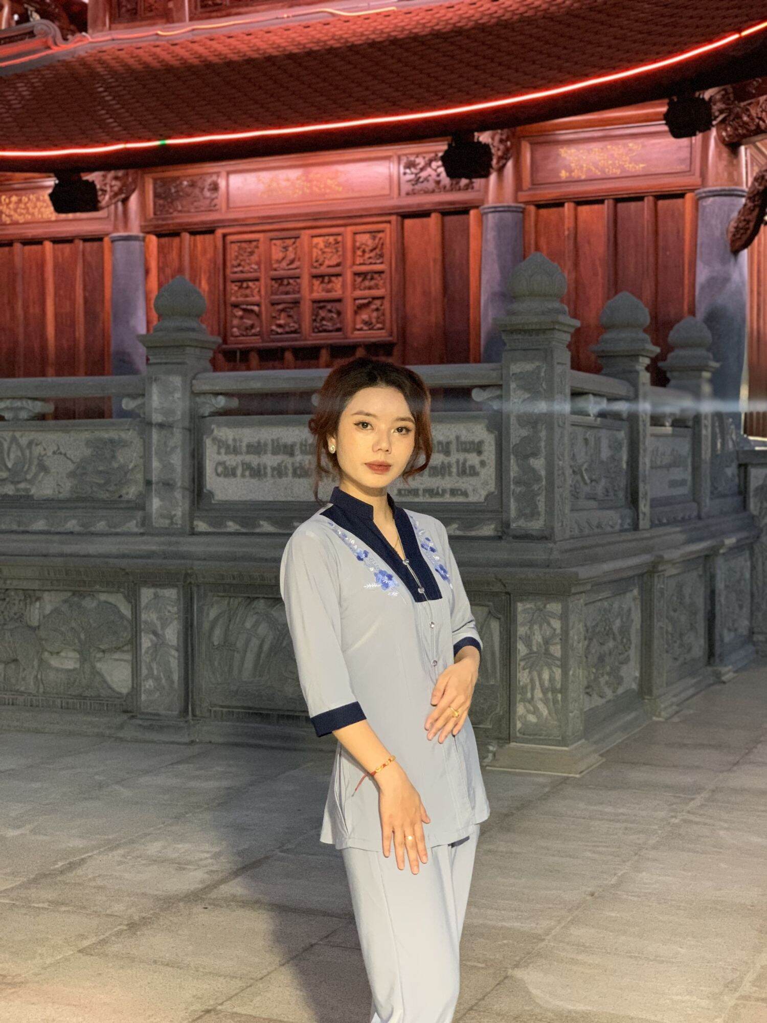ĐỒ LAM ĐI CHÙA MẪU NỮ THUN PHỐI CỔ LOẠI 1