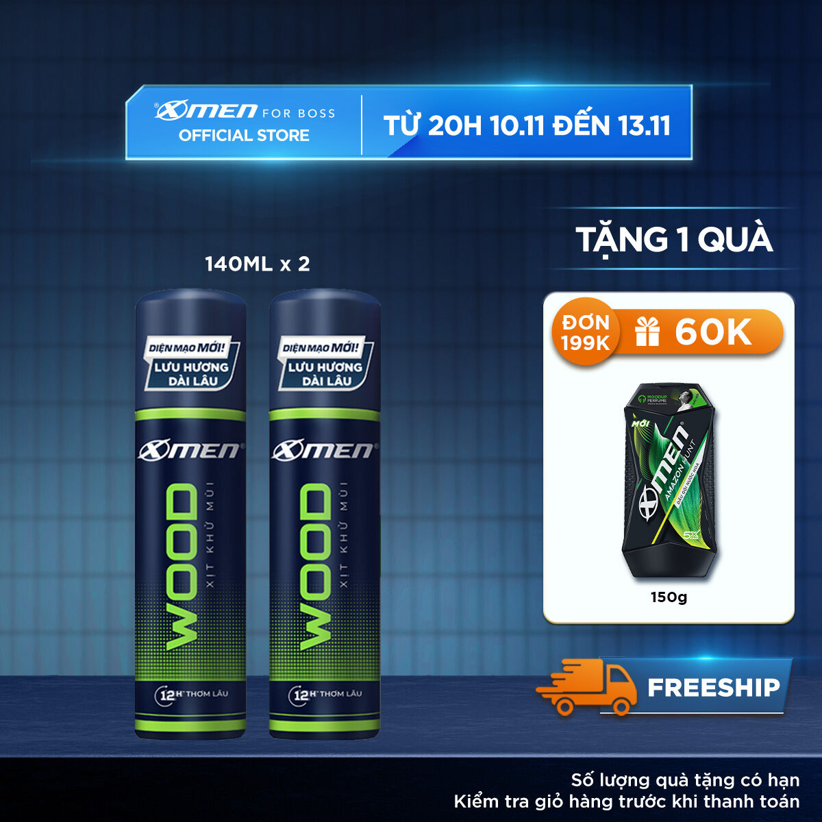 Combo 2 Xịt khử mùi X-Men Wood 140ml