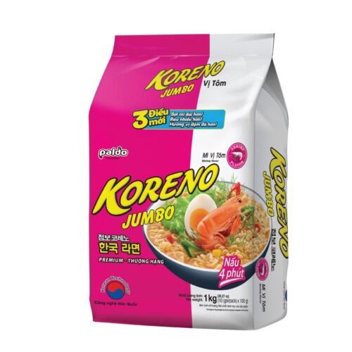 MÌ Ăn Liền KORENO JUMBO HÀN QUỐC 1KG ( túi 1kg) [Vị tôm, Vị bò cay, Vị gà, Vị Kim chi, Vị nấm], mì nấu 4 phút