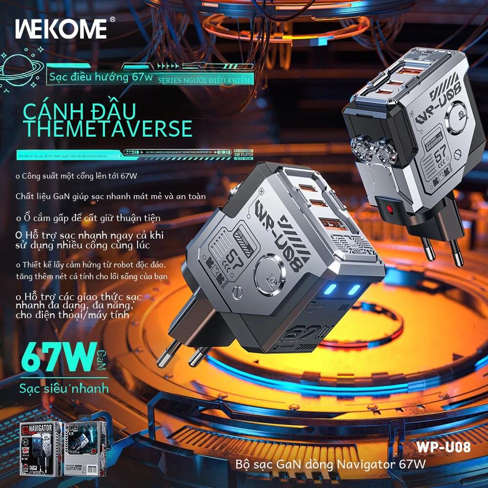 WEKOME 67W GaN Sạc Nhanh Type C Sạc Nhanh QC4.0 PD3.0 PPS USB Sạc Cho iPhone Samsung Xiaomi Máy Tính Bảng Macbook - Bộ Chuyển Đổi Du Lịch Giá 813,000 Đồng*Miễn phí vận chuyển