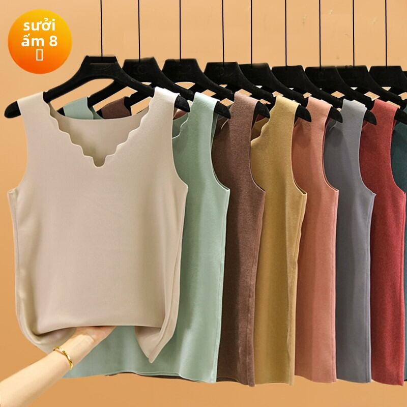 Áo Vest Lót Lông Cừu Dày Cổ Chữ V Cho Nữ Mùa Đông Áo Lót Giữ Nhiệt Áo Khoác Ngoài Bằng Vải Nỉ Mềm Mại Thoải Mái