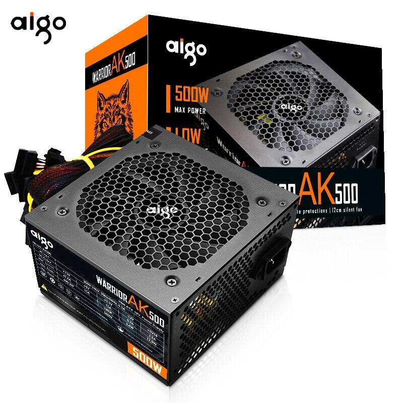 Aigo ak 500w rgb nguồn máy tính êm quạt 120mm đen chơi game 24pin 12v atx máy tính để bàn nguồn điện với thụ động pfc