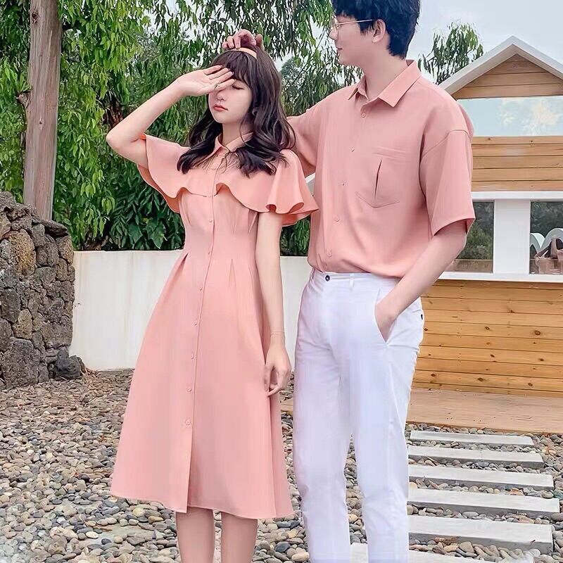 Đầm đôi nam nữ, áo váy đôi màu hồng ngọt ngào, dịu dàng, đáng yêu
