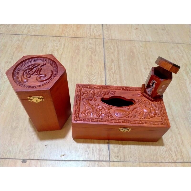 Combo 3 món gỗ hương hộp chè+hộp giấy+hộp tăm giá rẻ