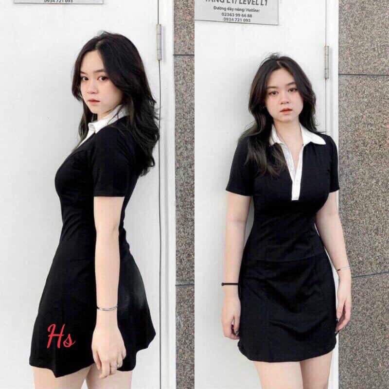 Váy đen body cổ trắng HS222
