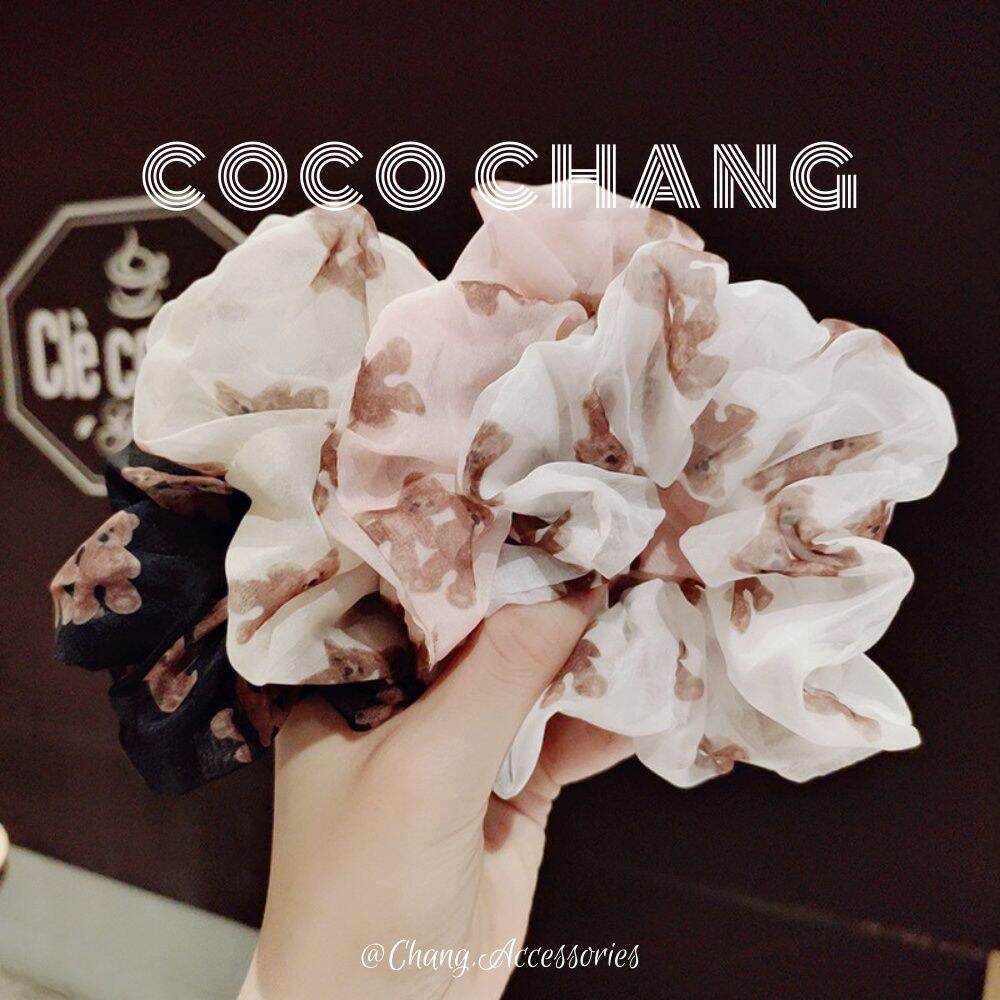 Dây cột tóc Scrunchies gấu teddy xinh xắn ảnh thật