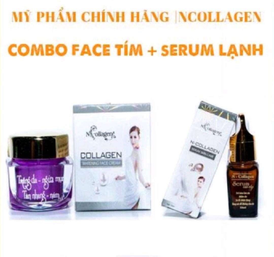 Combo dưỡng trắng da kem face tím +serum ncolagen chính hãng cty
