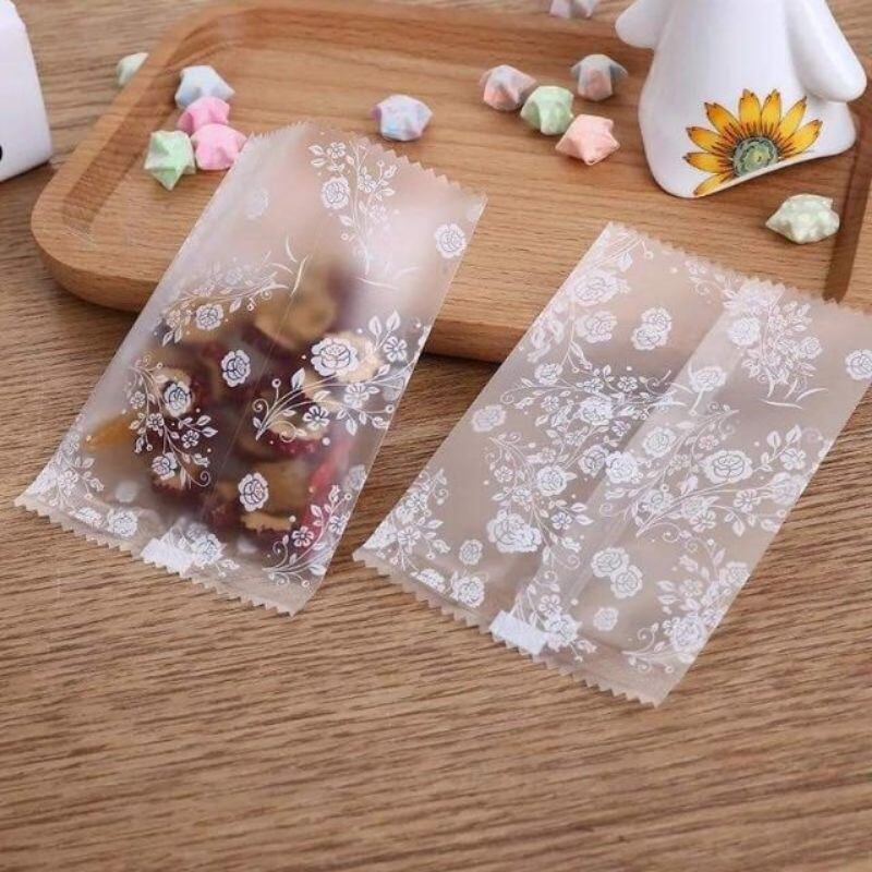 Set 100 Túi Đựng Bánh Quy, Cookie Hàn Miệng Hoa Hồng - Kích thước 7x10cm