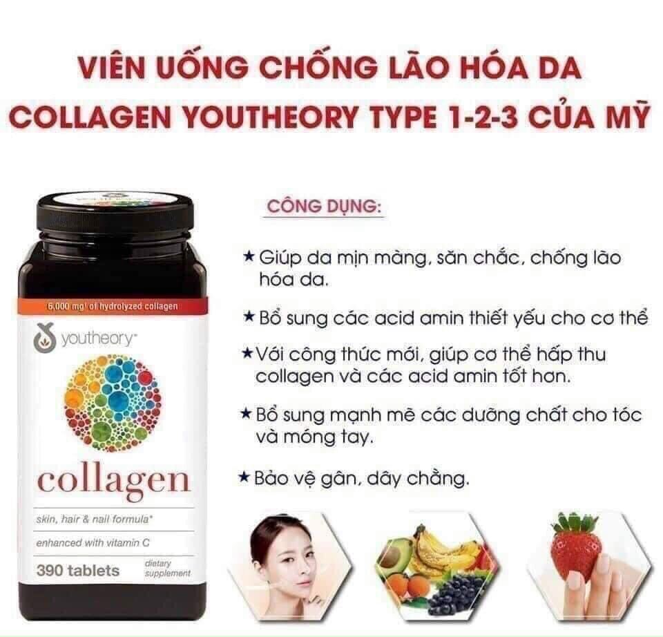 Viên uống Collagen Youtheory + Biotin của Mỹ 1000mg 390viên thumbnail