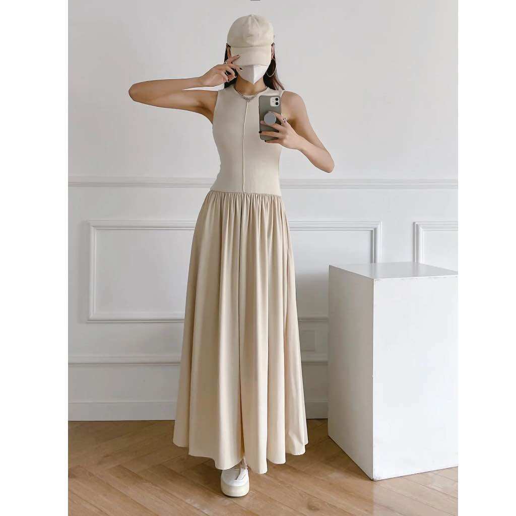 Long White Maxi Dress with Chest Hemline