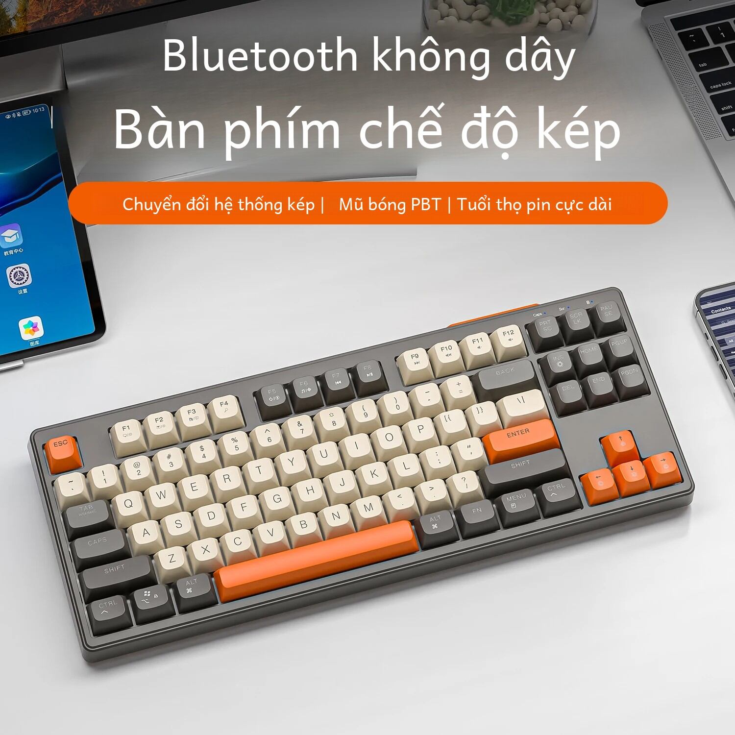 ＜119＞Bàn phím không dây M87 87 phím Chế độ kép Bluetooth/USB với đèn cầu vồng Rgb Pbt Ballcaps Thiết kế dành cho máy tính để bàn chơi game Máy tính xách tay và máy tính bảng
