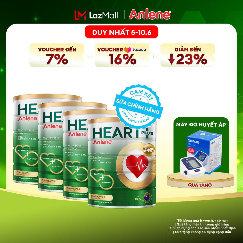 [Voucher giảm đến 26%]Combo 4 Sữa Bột Anlene Heart Plus Với Dưỡng Chất Chăm Sóc Sức Khỏe Tim Mạch Lon 750G