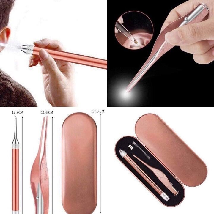 Lấy ráy tai có đèn LED, Bộ dụng cụ lấy ráy tai cho bé, cây lấy ráy và nhíp gắp cao cấp