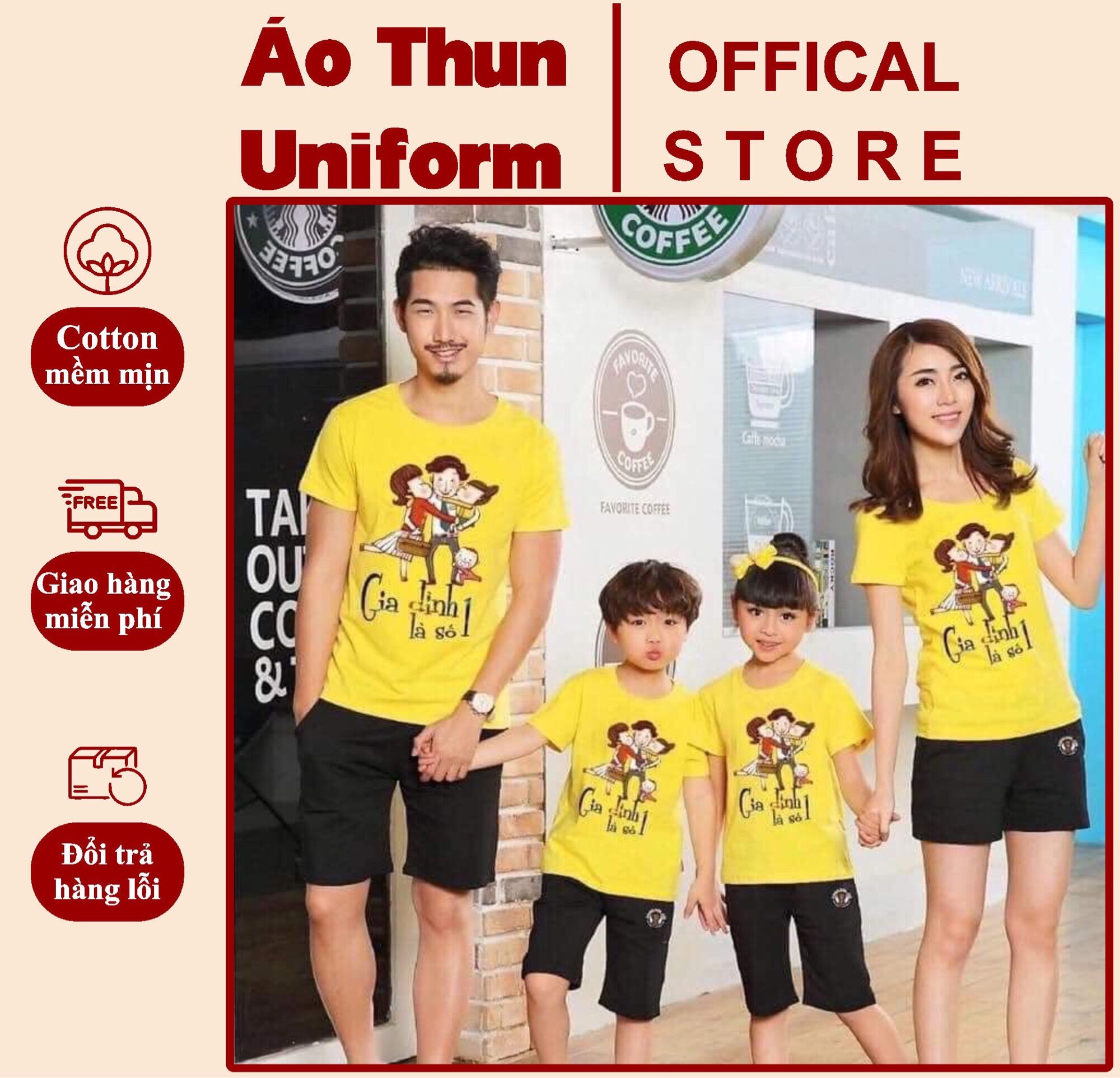 Áo gia đình 3/4/5 người mẫu Gia Đình Là Số 1 đủ size đủ màu thun cotton dày dặn