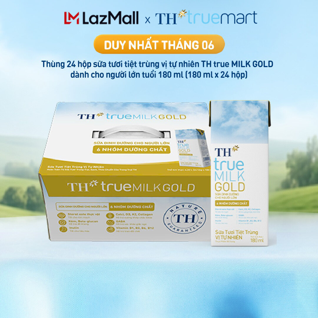 Thùng 24 hộp sữa tươi tiệt trùng vị tự nhiên TH true MILK GOLD dành cho người lớn tuổi 180 ml (180 ml x 24)