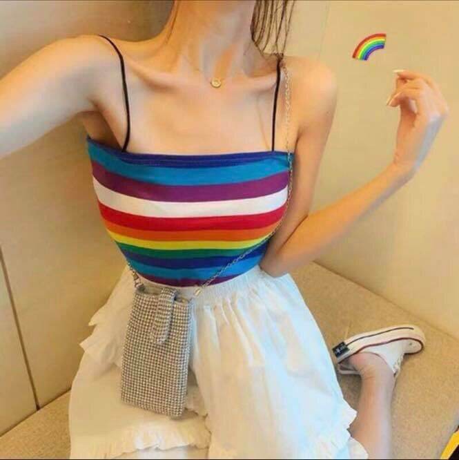 ❤💚💙💜Áo 2 dây 7 sắc cầu vồng chất thun cotton