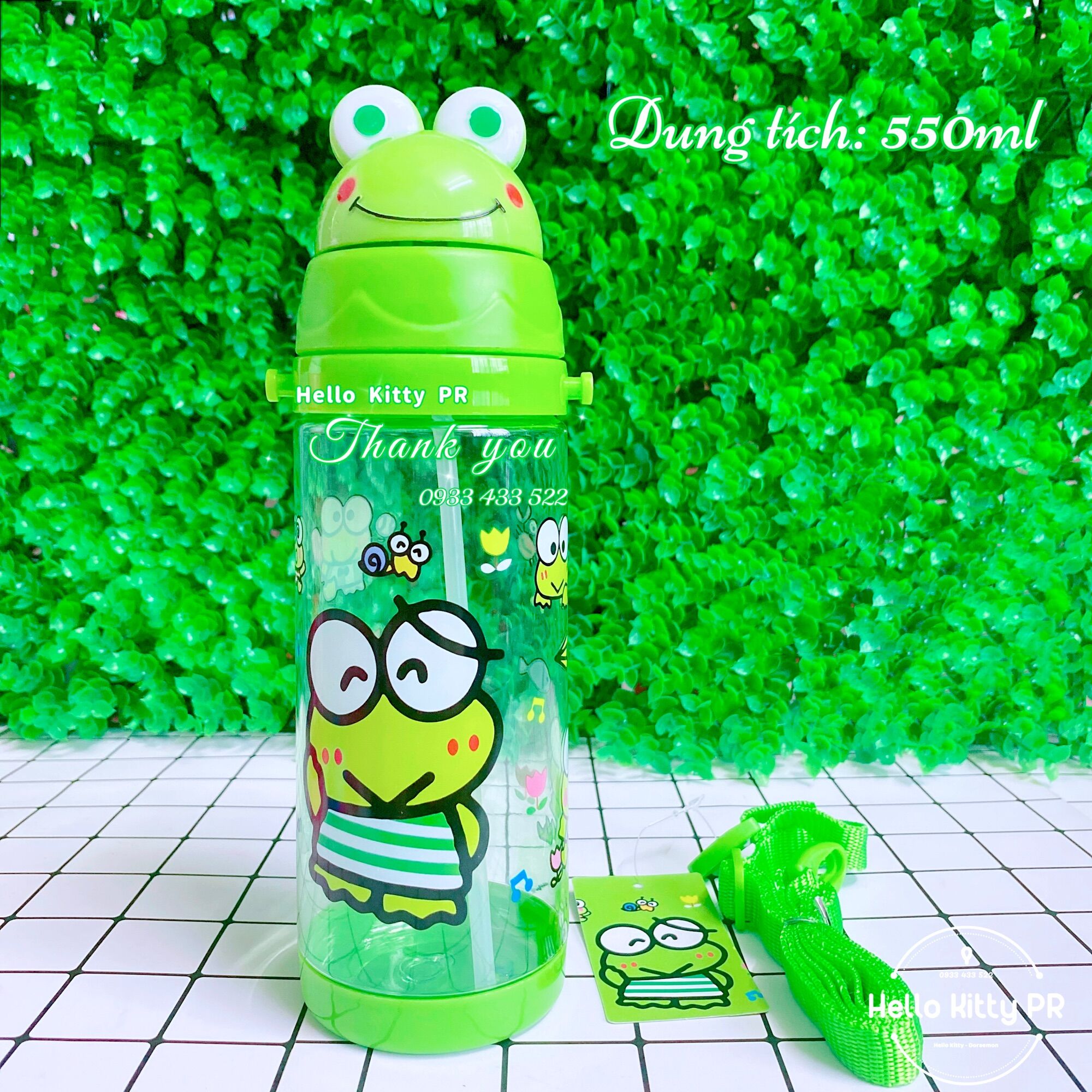 Bình nước có dây đeo Hellokitty Doremon Doraemon - Ếch xanh