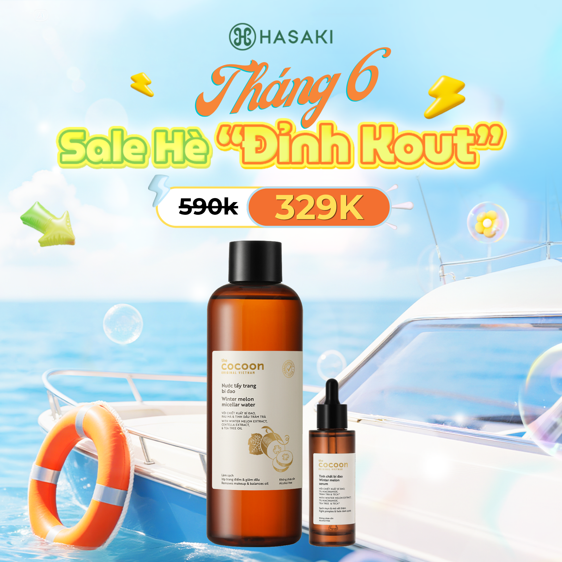 [SIÊU GIẢM GIÁ] Combo Cocoon Nước Tẩy Trang 500ml + Tinh Chất Bí Đao Giảm Dầu Mụn, Mờ Thâm 70ml Hasaki Sản Phẩm Chính Hãng