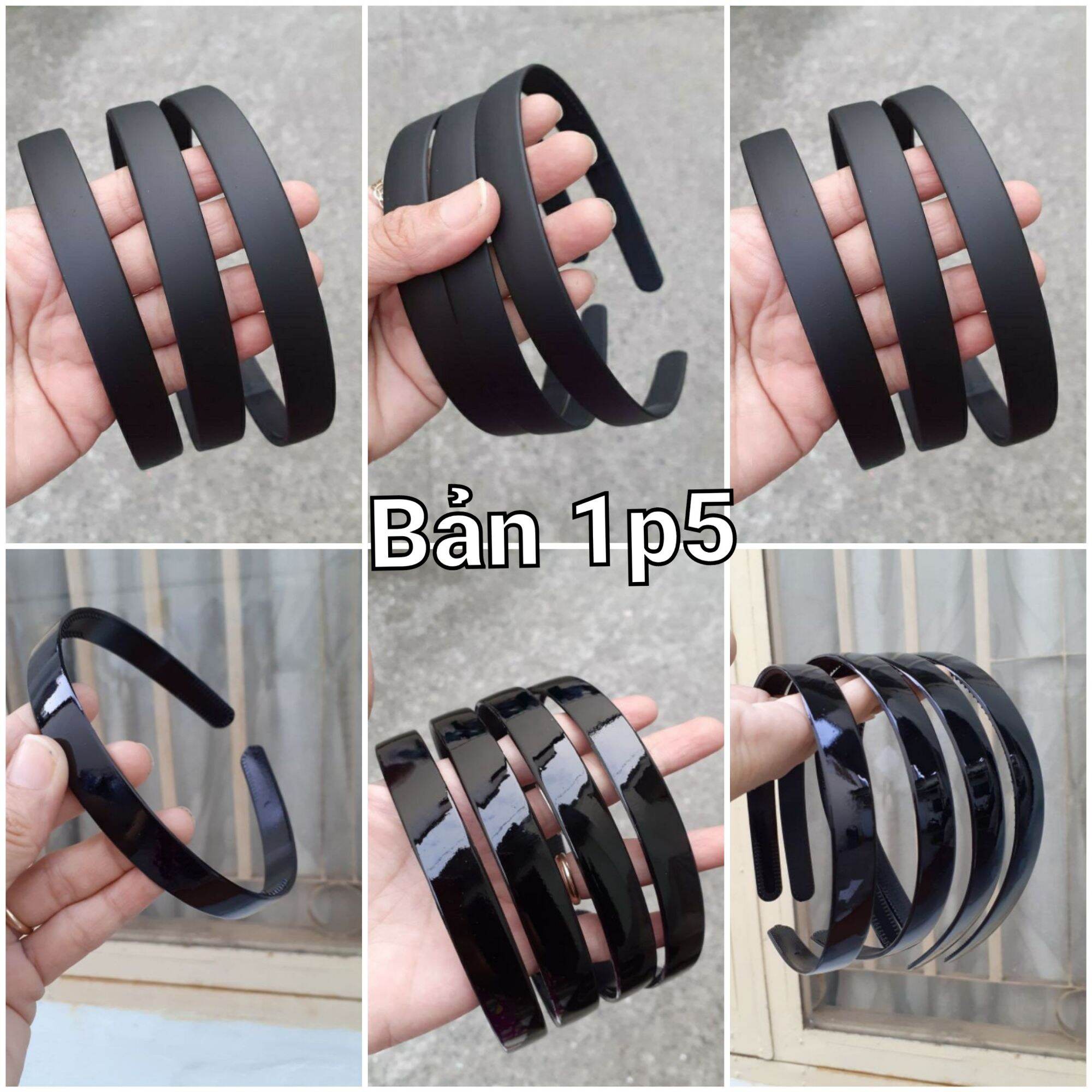 Bờm cài tóc nhựa cứng đen bóng/nhám