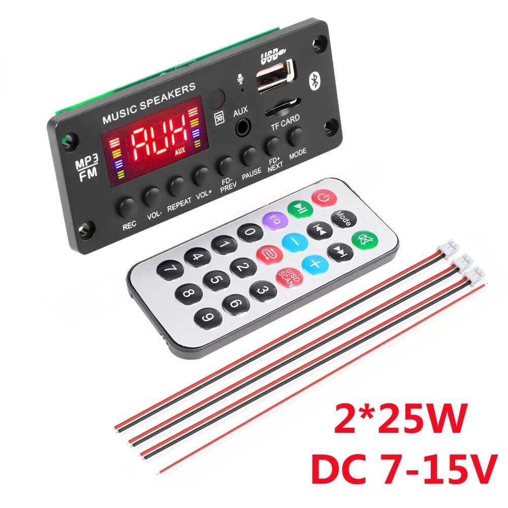 2*25w 50w khuếch đại 12v máy nghe nhạc mp3 board giải mã bluetooth 5.0 xe fm đài phát thanh mô-đun tf usb aux wma máy nghe nhạc giải mã rảnh tay