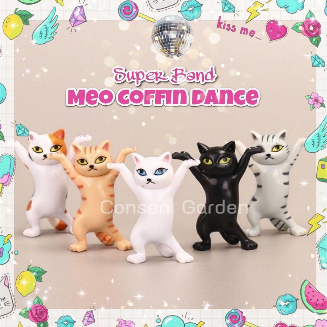 Mô hình trang trí 5 ae mèo khiêng hòm - mèo coffin dance