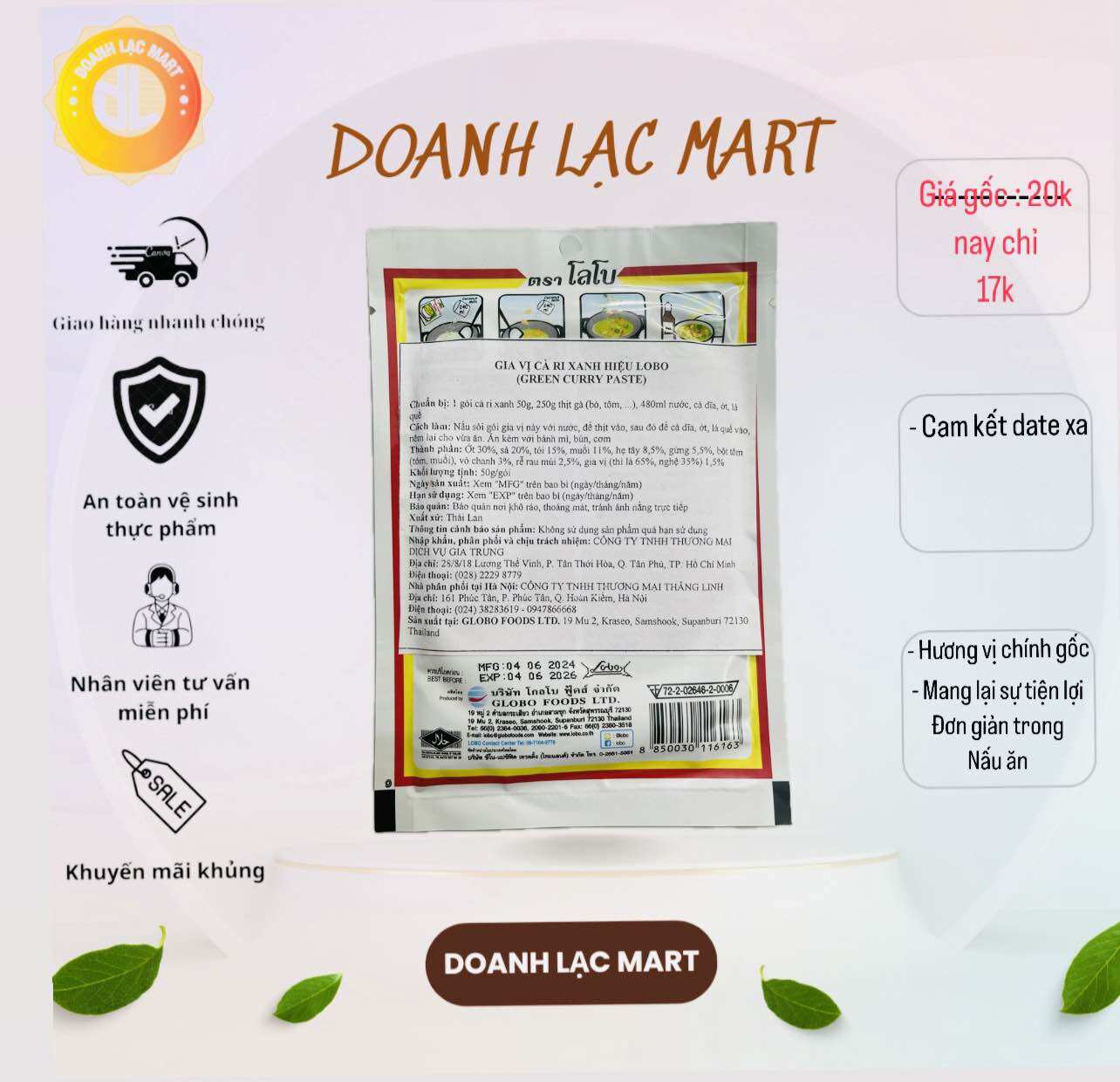 [Lobo Thailand] Gói Gia vị cà ri 50gr,- XANH  /  Green Curry Paste