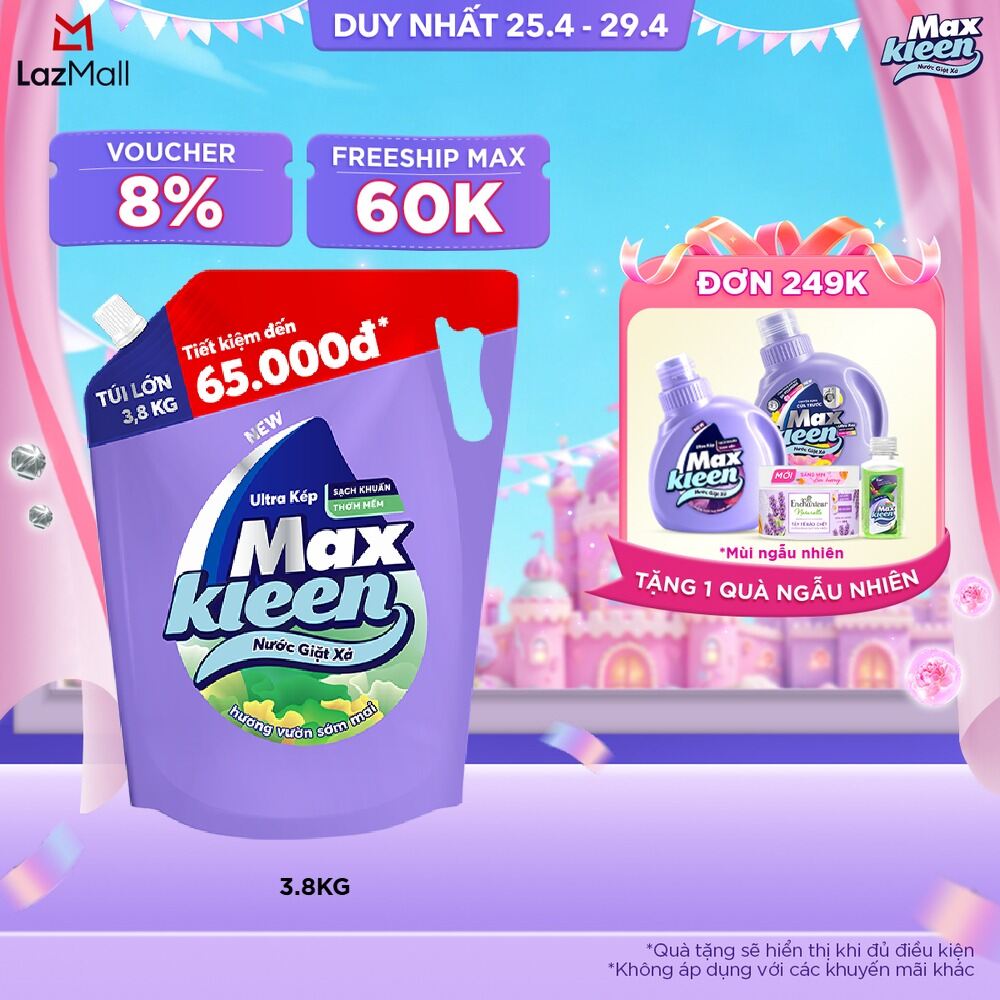 Túi Nước Giặt Xả MaxKleen 3.8kg/ 3.6kg (Huyền Diệu/ Hoa Nắng/ Vườn Sớm Mai/ Thiên Nhiên)