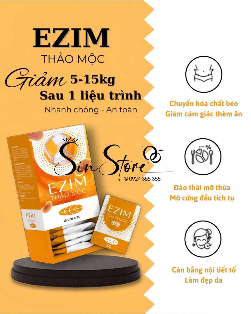 5 hộp ezim thảo mộc - giảm cân - hàng chính hãng