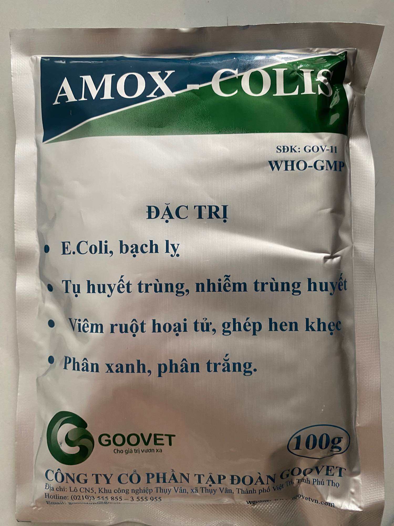 Bột uống AMOX COLIS chuyên E.coli phân xanh phân trắng nhiễm trùng huyết tụ huyết trùng... túi zip 1