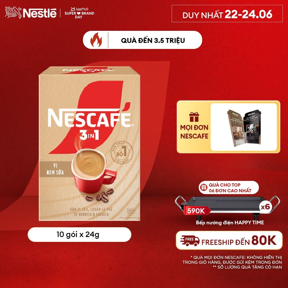 [FREESHIP TOÀN QUỐC] Hộp Cà phê hòa tan NESCAFÉ 3IN1 VỊ KEM SỮA 20 gói ĐẬM VỊ SỮA, CHUẨN CÀ PHÊ
