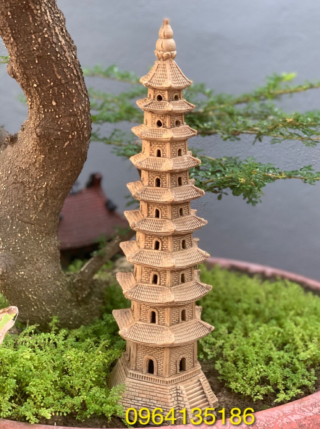 Tiểu cảnh bảo tháp cao 40cm gốm sứ Bát Tràng