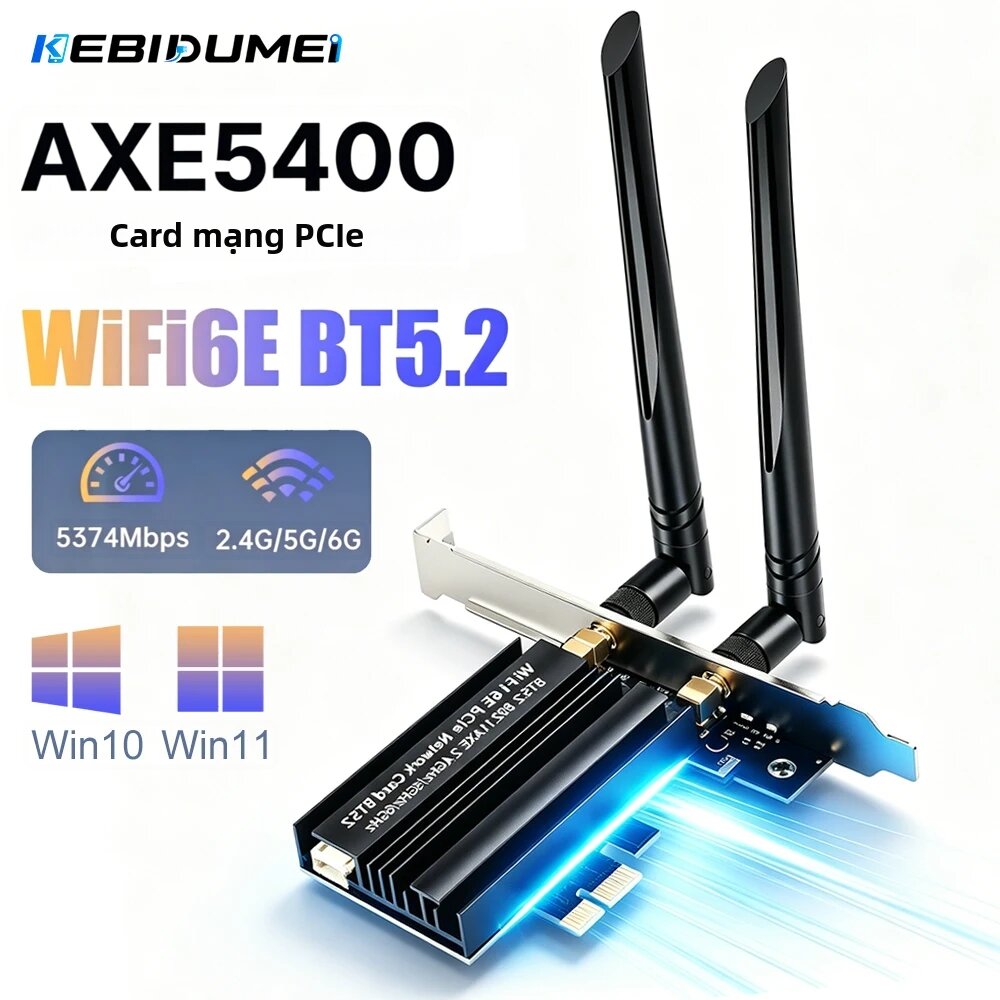 kebidumei | Bộ Chuyển Đổi PCIE KEBIDUMEI WiFi6E Tri-Band AX5400 2.4GHz/5GHz/6GHz Card Mạng Không Dây Với BT 5.2 Cho PC Win 10/11 Giá 729,000 Đồng*Miễn phí vận chuyển