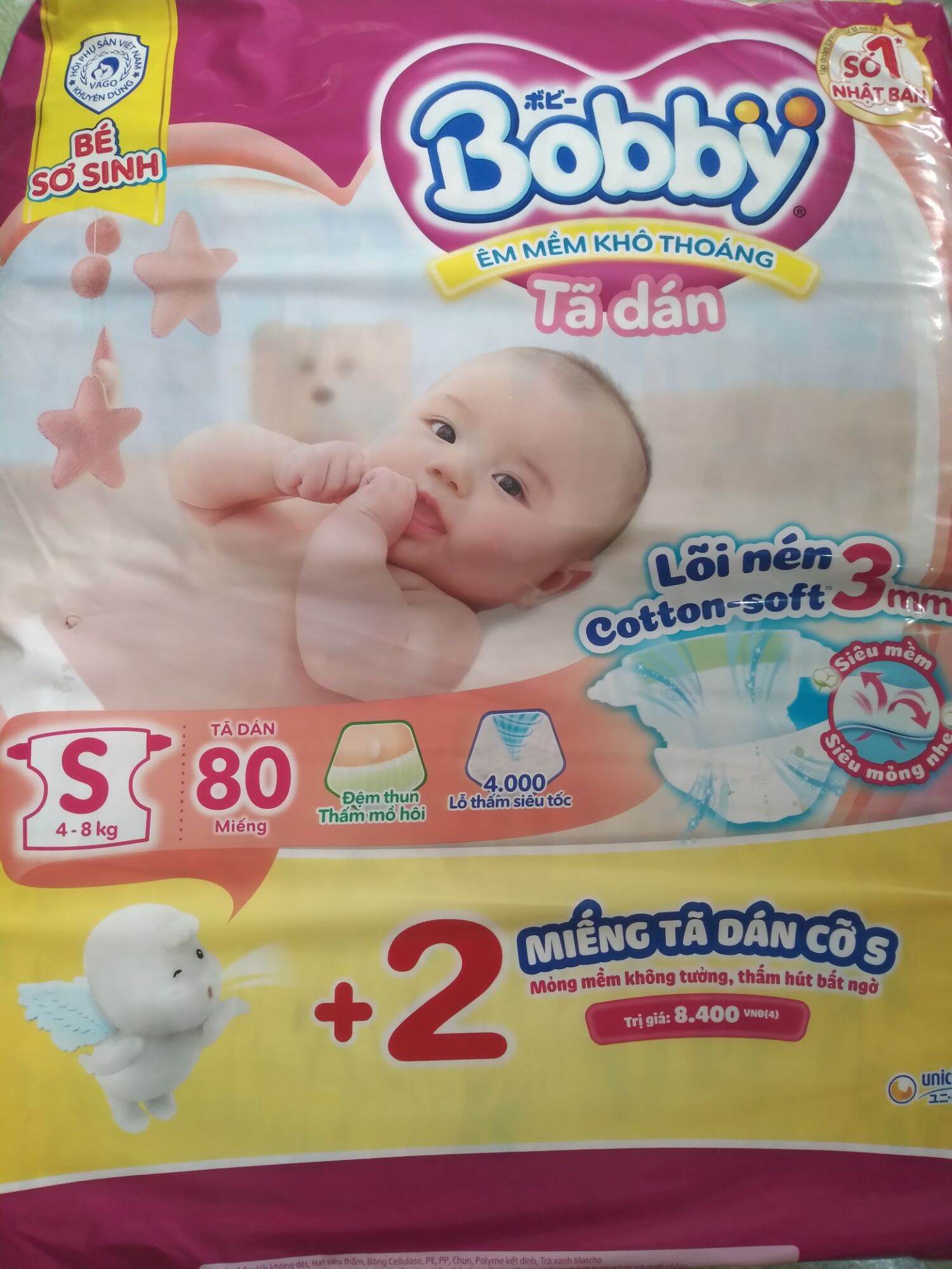 Tã dán Bobby S80 miếng tặng thêm 4 miếng