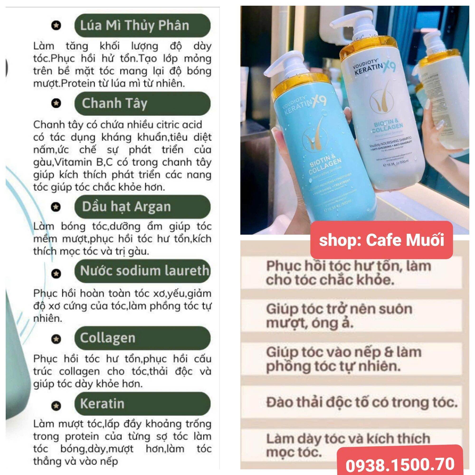 BỘ GỘI XẢ PHỤC HỒI TÓC VOUDIOTY KERATIN X9 BIOTIN & COLLAGEN 500ml‼️hàng chuẩn tem pin