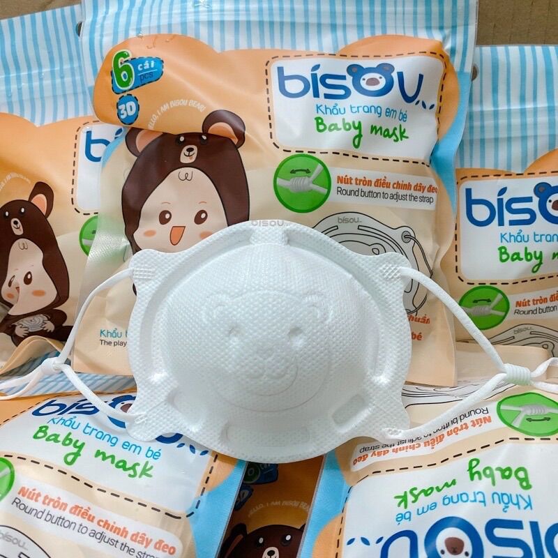 Khẩu trang gấu Bisou cho bé 0-3t set 6 cái