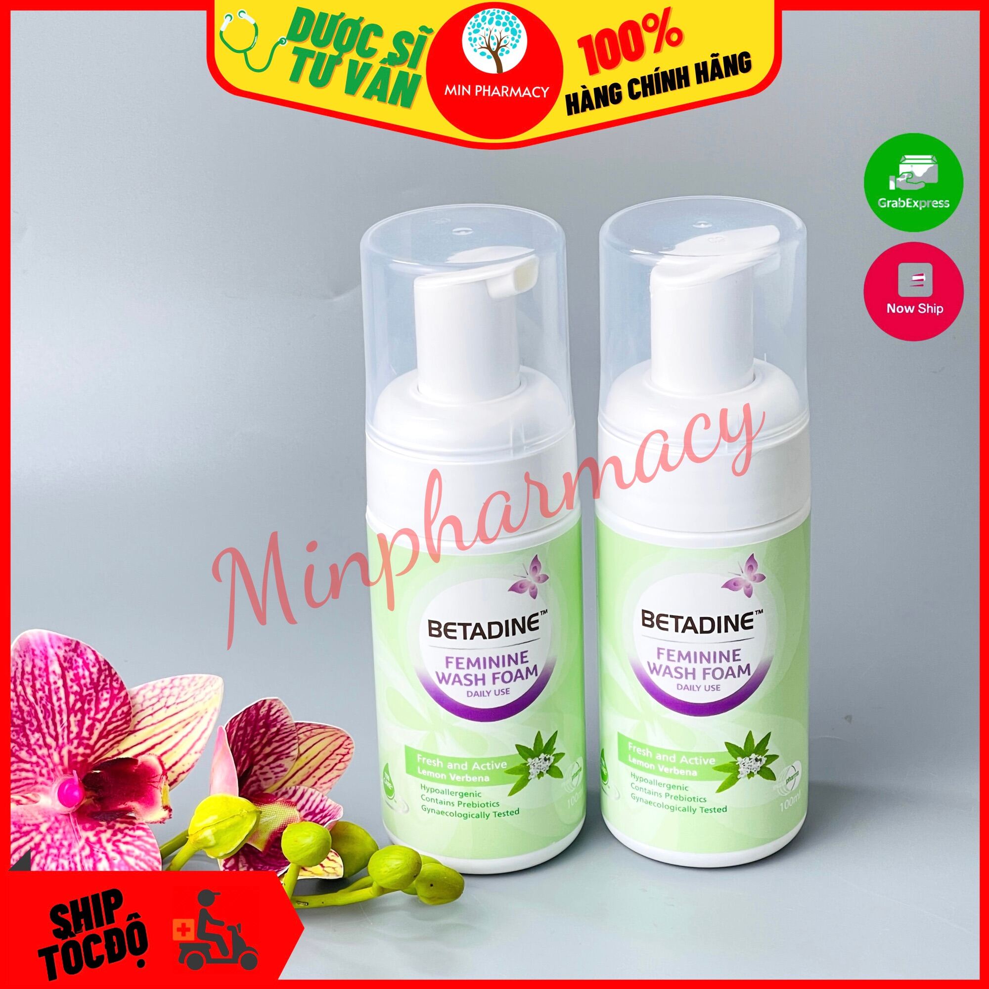 Chai xịt bọt vệ sinh phụ nữ BETADINE xanh lá Fresh and Active Lemon