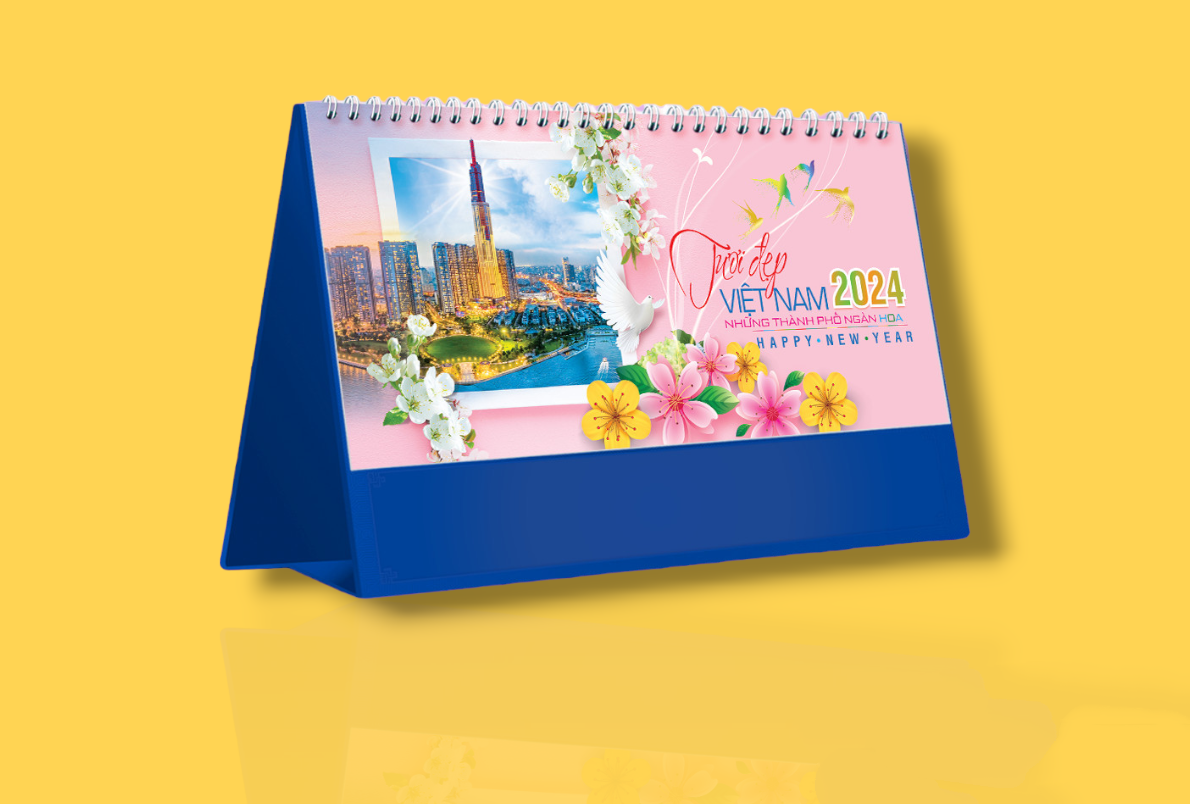 Lịch chữ A để bàn, lịch tết để bàn Việt Nam tươi đẹp 2024