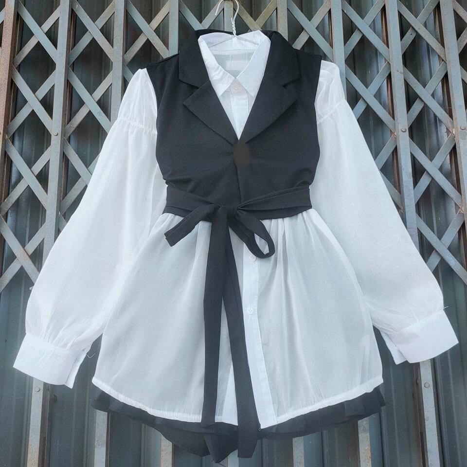 Áo sơmi kèm vest sách nách cột eo