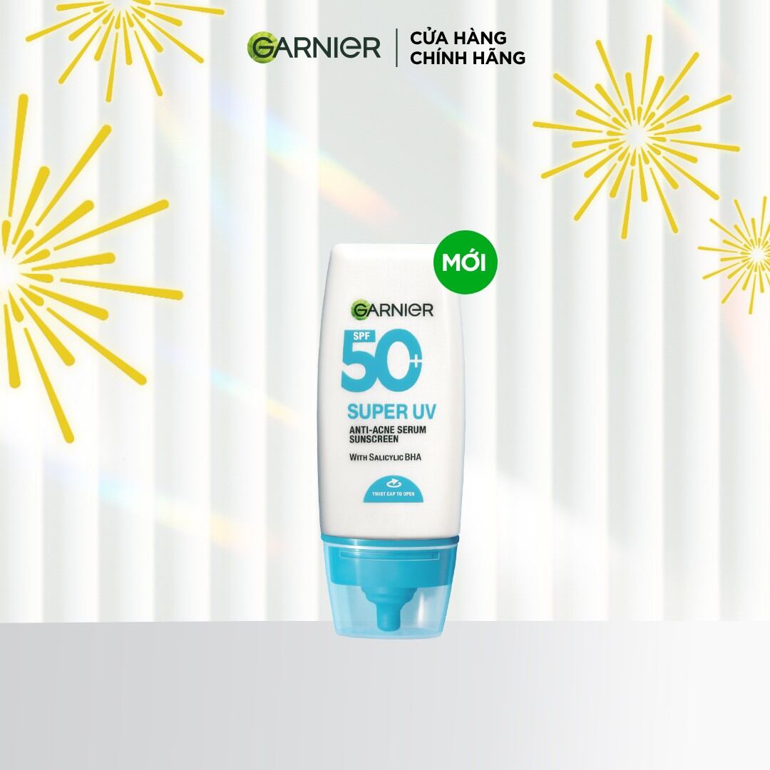 KEM CHỐNG NẮNG PHỔ RỘNG KIỀM DẦU ĐẾN 12H  HỖ TRỢ GIẢM MỤN SPF 50+PA++++ GARNIER SUPER UV ANTI-ACNE SERUM SUNSCREEN 30ML