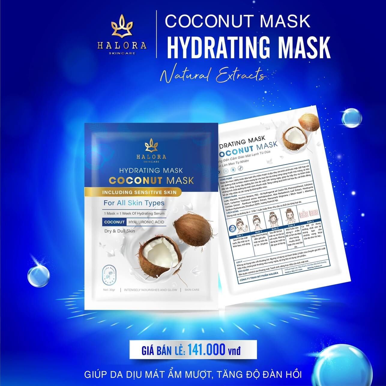 Mặt nạ dừa Halora căng bóng cấp ẩm