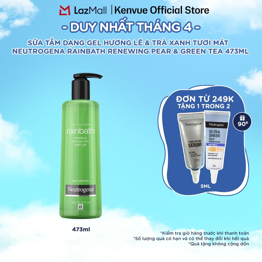 Sữa tắm dạng gel hương lê  trà xanh tươi mát Neutrogena Rainbath Renewing Pear  Green Tea 473ml